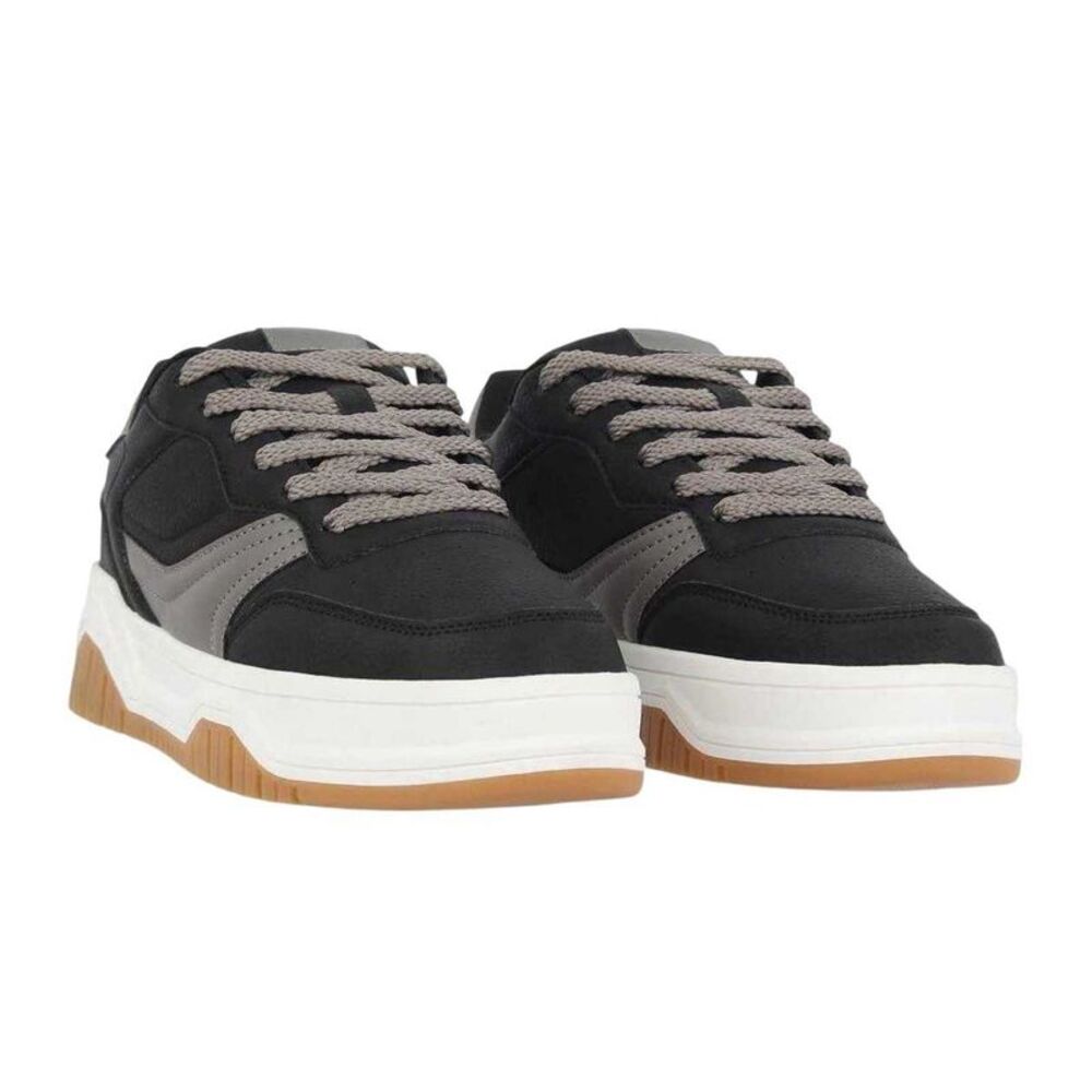Fabric Childrens/Kids Panelled Court Trainers / Pink/Black/Gum